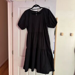 Everlane Black Tiered Midi Puff Sleeve Dress